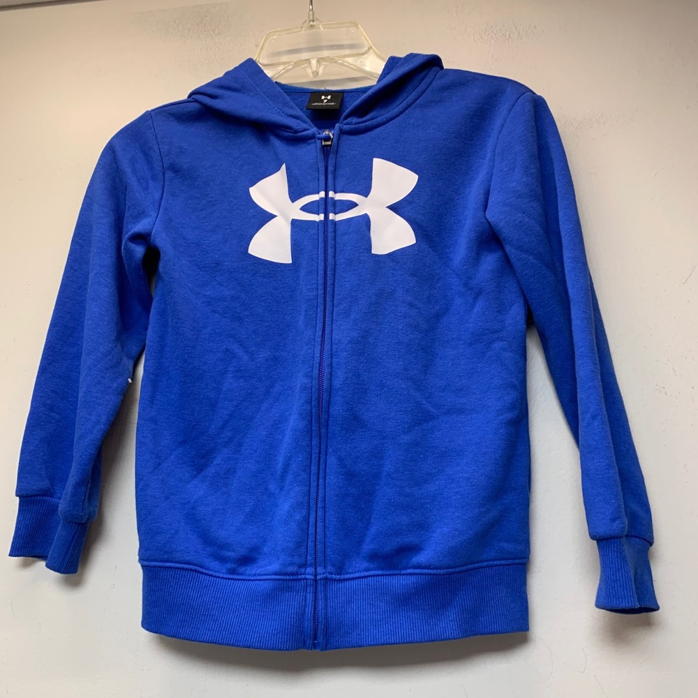 Under Armour Full Zip Hoodie Boys Size 7 Blue Excellent Logo UAFFI51E-429